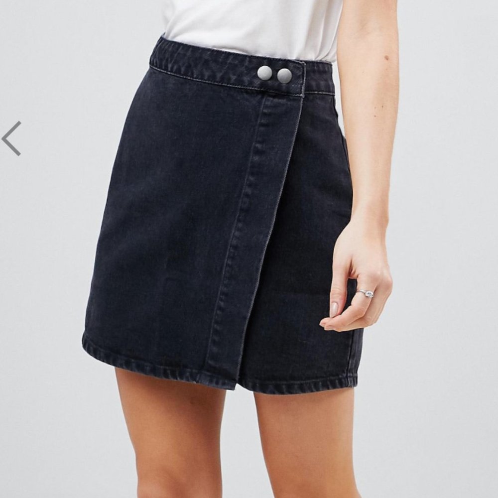 ASOS DESIGN denim wrap skirt in washed black